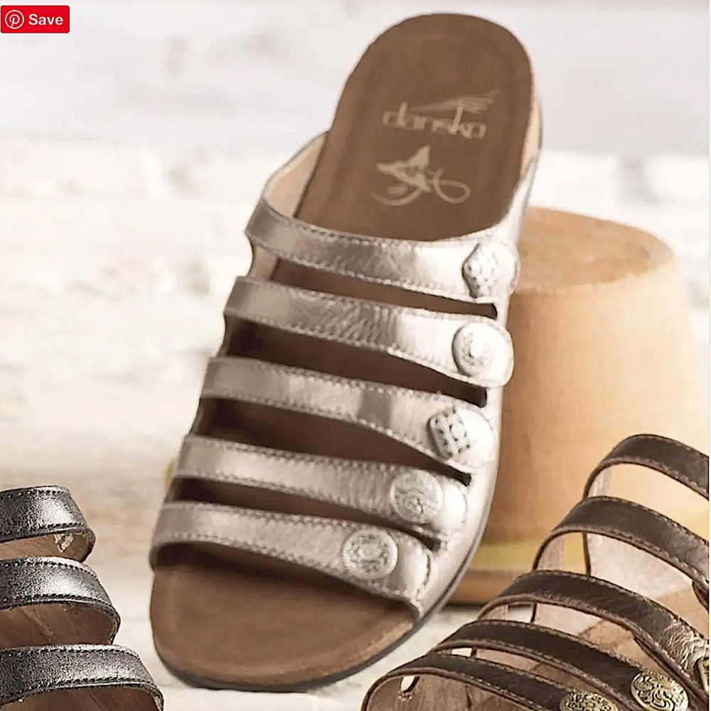 Dansko Janie Five Strap Leather Sandals Metallic 10.5